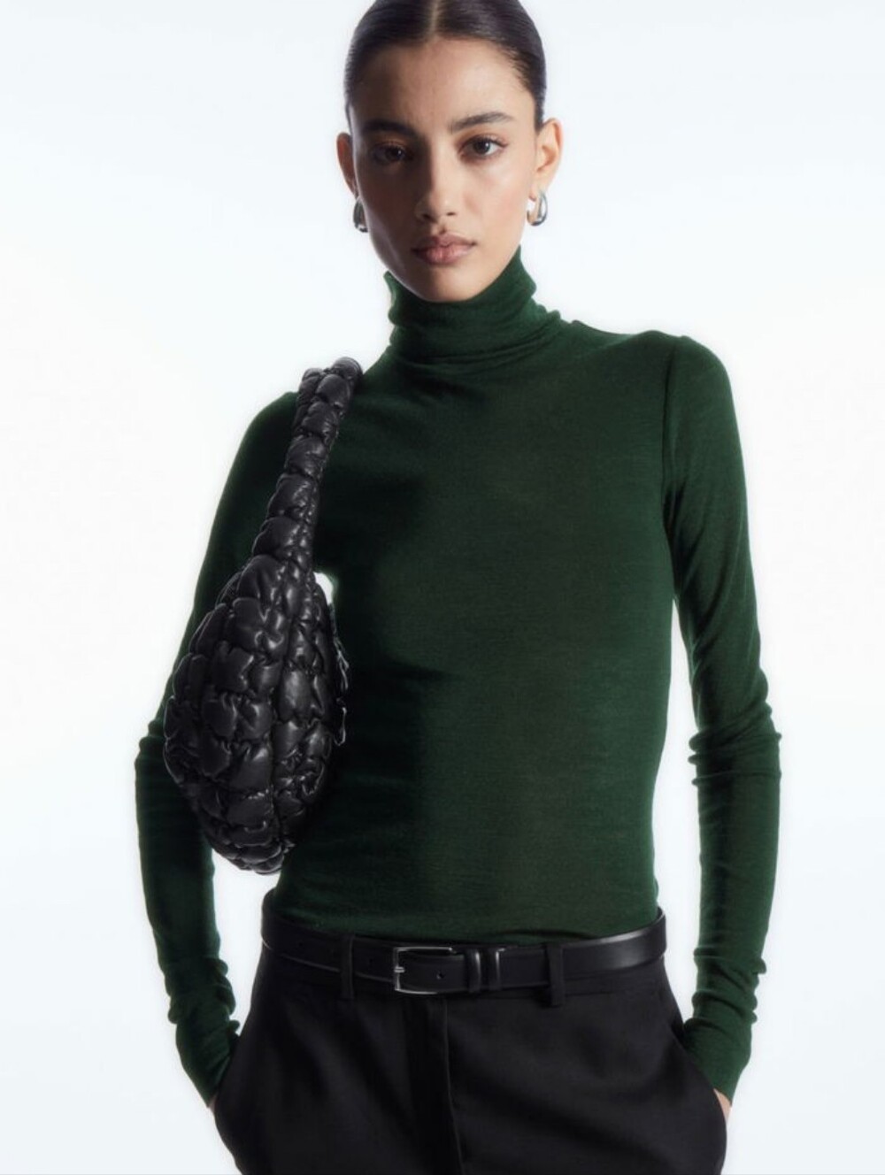 New COS Forest Green Turtleneck Sweater Merino Wool Size S